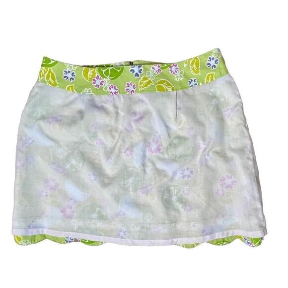 Lilly Pulitzer Vintage Guava Green Twist Mini Skirt sz 8 Feminine Lime‎ Floral - Picture 6 of 11